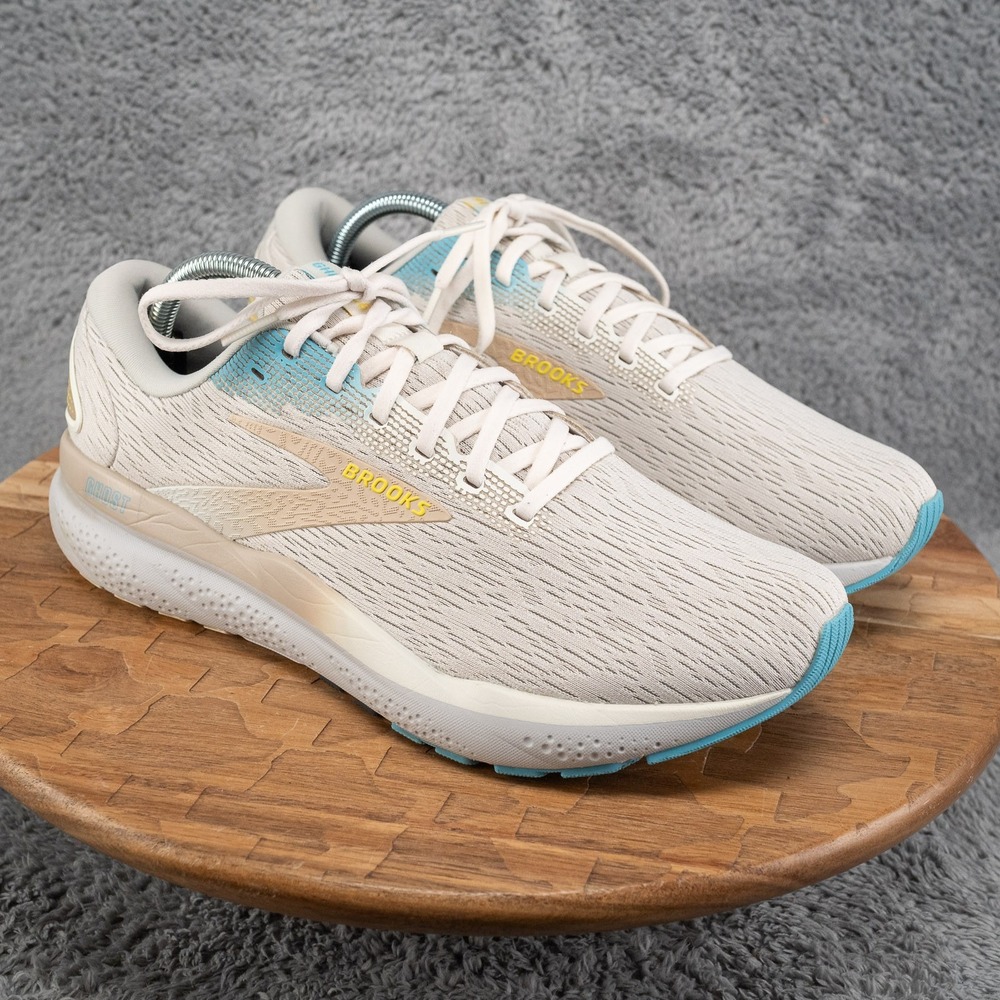 Brooks Ghost 16 Running Shoes- Men's Size 9.5- Coconut/Blue/Yellow